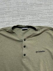 Columbia Pine Peak Waffle Shirt Mens Large Green Henley Neck Long Sleeve Camping