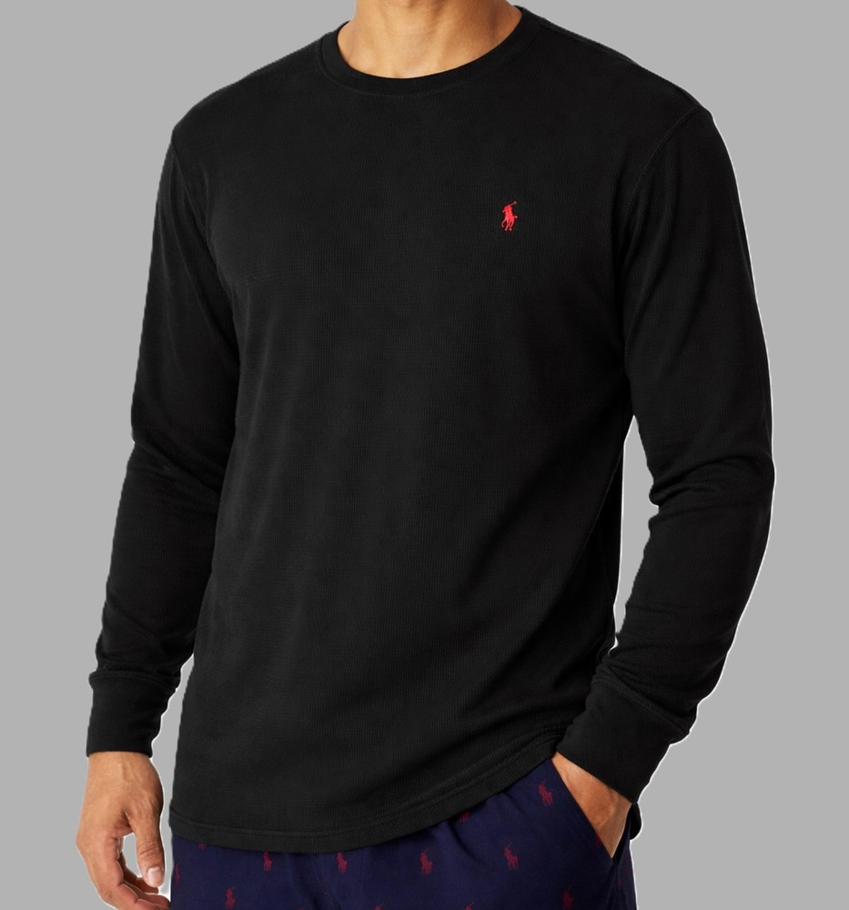 NWT -POLO RALPH LAUREN Mens Waffle Knit Thermal Long Sleeve Shirt – BLACK S-XXL