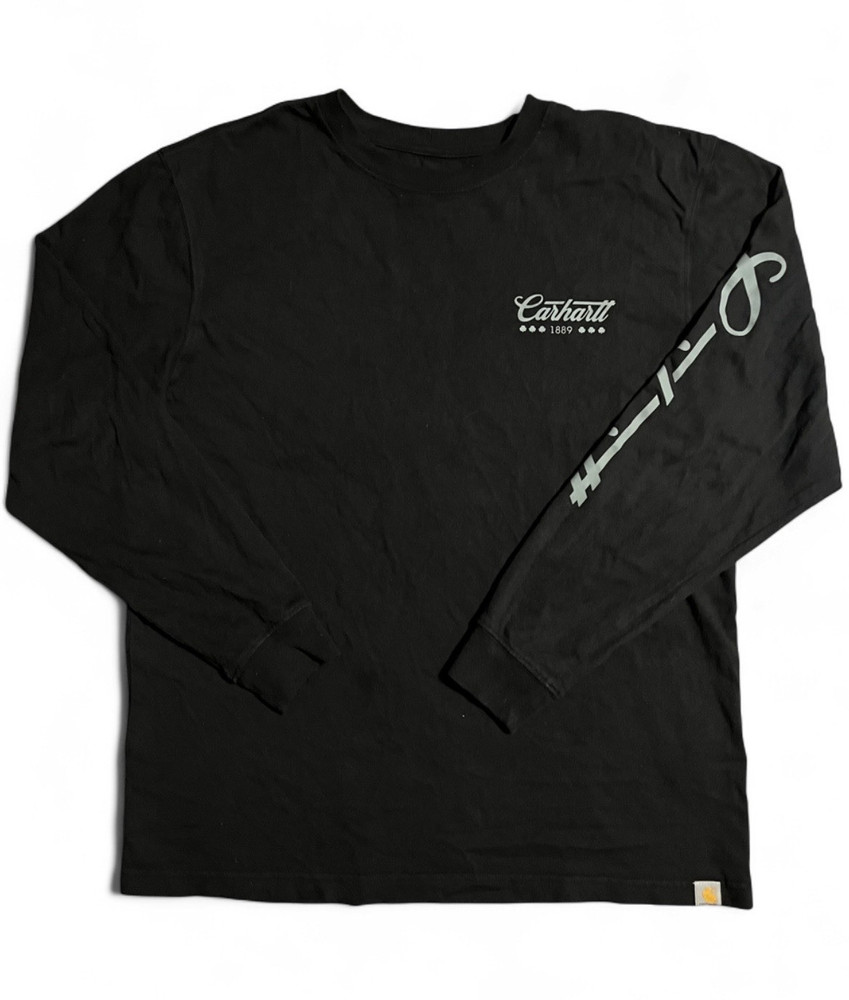 Carhartt Men’s Black Long Sleeve Crew Neck Graphic Logo Cotton Knit T-Shirt M