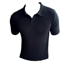 Summer New Men’s Short Sleeve Knit Shirt V-Neck Collar Slimming Casual Shirt Top