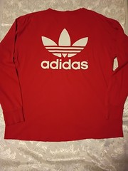 Men’s Vintage Adidas Trefoil Logo Long Sleeve T-Shirt Single Stitch 80s/90s Red
