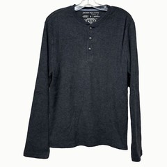 Jachs New York Tribeca Waffle Print Henley Shirt Long Sleeve Charcoal Gray S