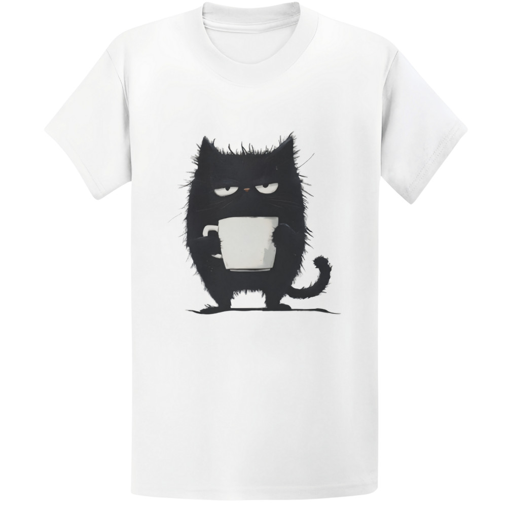 Gildan 5000 Grumpy Black Cat Coffee T-Shirt – Kawaii Tired Cat Lover Gift Tee