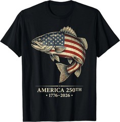 America 250th Anniversary Fishing T Shirt 1776-2026 USA Flag Fish Patriotic Tee
