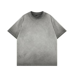 Mens Gradient Washed Loose Crew Neck Tee Streetwear Vintage Distressed Oversized