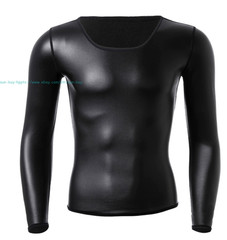 Men’s Round Neck Long Sleeve PU Leather T-shirt Party Club Pullovers Tops Casual