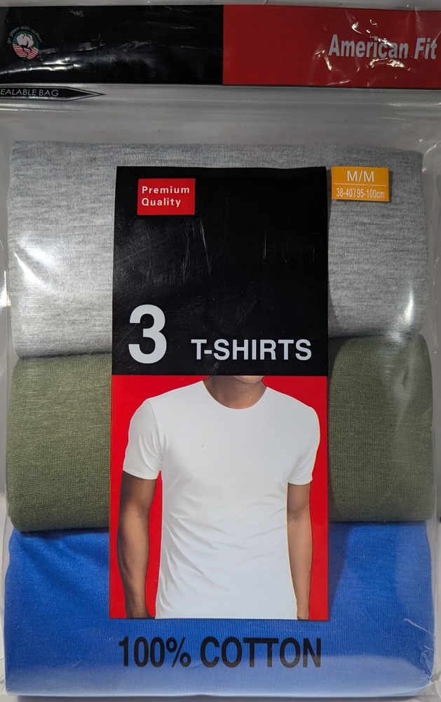 Marco Giovanni 3 T-Shirts – Size: Medium – 100% Cotton – Grey, Green, Blue