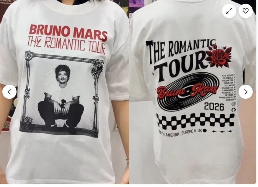 Bruno Mars The Romantic Tour 2026 music short sleeve 2 side T-shirt