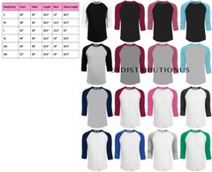 3/4 Sleeve Plain T-Shirt Baseball Tee Raglan Jersey Sports Men’s Tee