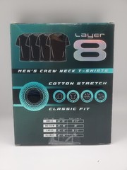 LAYER8 Classic 4Pc Crew Neck S-XL Tag-Free Cotton Black Gray White Navy T Shirt