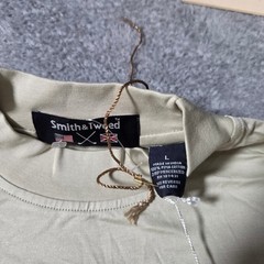 Smith & Tweed Mens L Mock Neck Shirt Cream Pima Cotton Long Sleeve High-Low Hem
