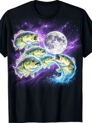 Bass Fish Howling to The Moon Vintage Men’s T-Shirt, Digital Heat Transfer Print