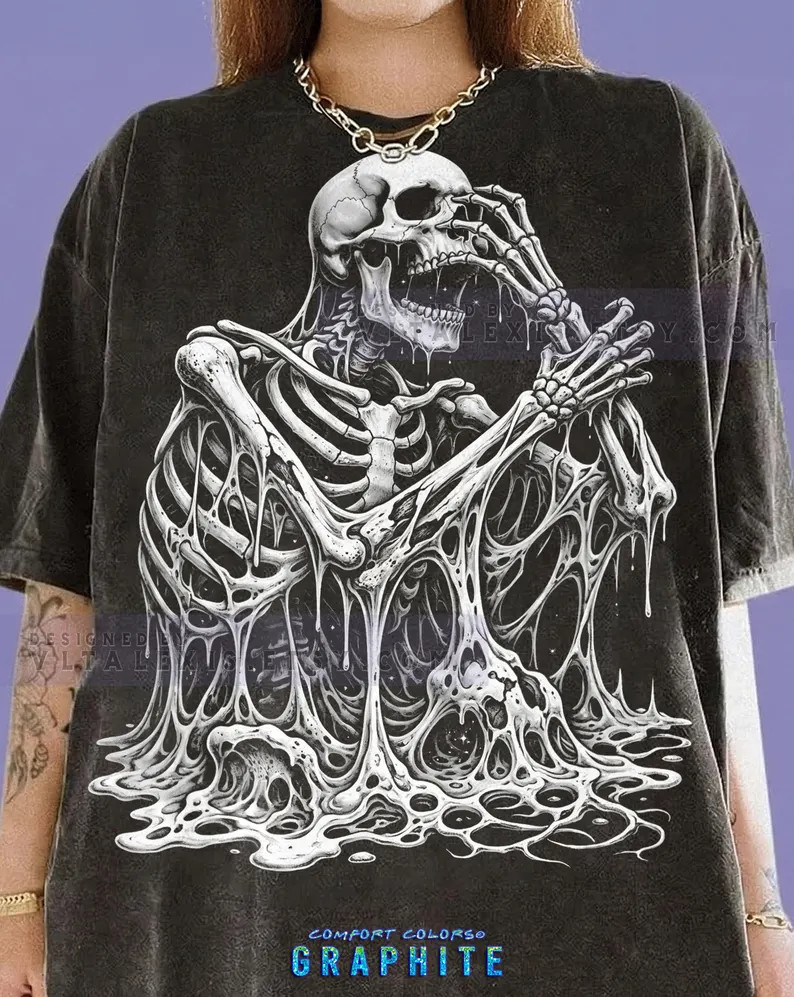 Melting Skeleton Dripping Skull Dark Art Comfort Tee Shirt Apparel