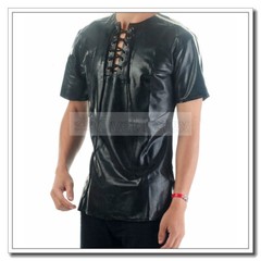 Latex Rubber Men’s Tops Short Sleeves T-shirts Drawstring Neck Customize .4mm H8