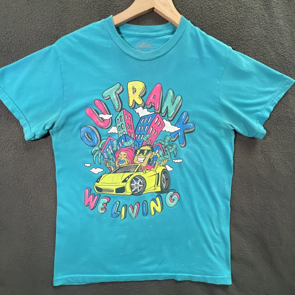 Outrank We Living Graphic Print T-Shirt Mens Size Small Teal