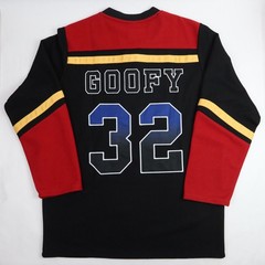 Disney Goofy Hockey Jersey Mens Large Red Black Captain Embroidered 32 Puck Slap