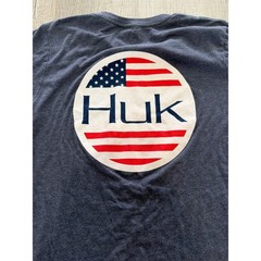 Huk Suzuki Fishing T-Shirt Small Blue Heather USA Flag Graphic Short Sleeve