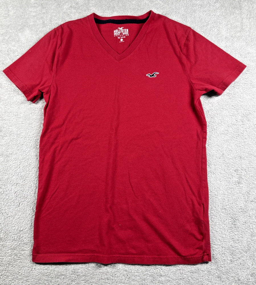 Hollister Men’s Must-Have Collection 100% Cotton V-Neck T-Shirt Red Size XXS