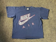 Vintage Nike Air T-Shirt Made in USA Big Logo Navy Blue 80s 90s Y2K XL Boxy