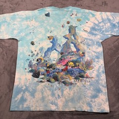 Vintage 1992 Coral Reef Aquatic Paradise Liquid Blue T-Shirt Men XL Tie Dye Fish