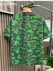 Men’s Green Graphic T-Shirt Vintage Abstract Print Cotton Casual O-Neck Tee