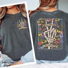 Retro Skeleton Peace Sign T-Shirt Floral Graphic Graphic Tee Vintage Style Gift