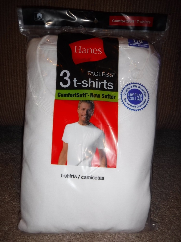 Vintage Hanes Tagless 3 T-Shirts Size Large Lay Flat Collar White