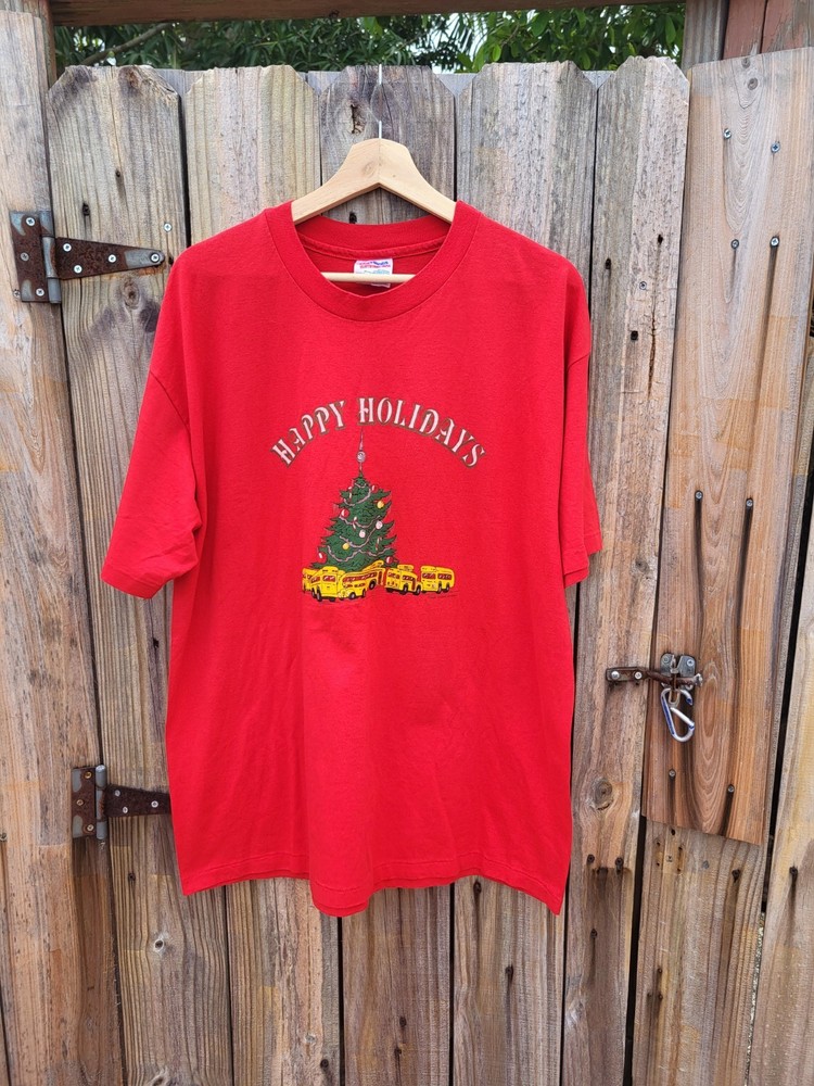 Vintage 90s Happy Holidays Shirt Size XL Hanes Heavyweight 50/50