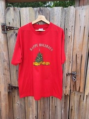 Vintage 90s Happy Holidays Shirt Size XL Hanes Heavyweight 50/50