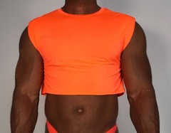 ADULT NEON SHORT SLEEVE PADDED SHOULDER CROPPED T-SHIRT SIZE SMALL