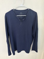 Mack Weldon Henley Mens Medium Navy Blue Long Sleeve 100% Pima Cotton
