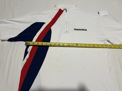 🔥DIADORA DIADRY MEN’S SHORT SLEEVE 1/4 ZIP T-SHIRT WHITE/RED/BLUE SIZE SMALL