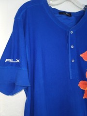 RLX Ralph Lauren Shirt Mens Large Blue Hawaiian Pacific Henley Short Sleeve