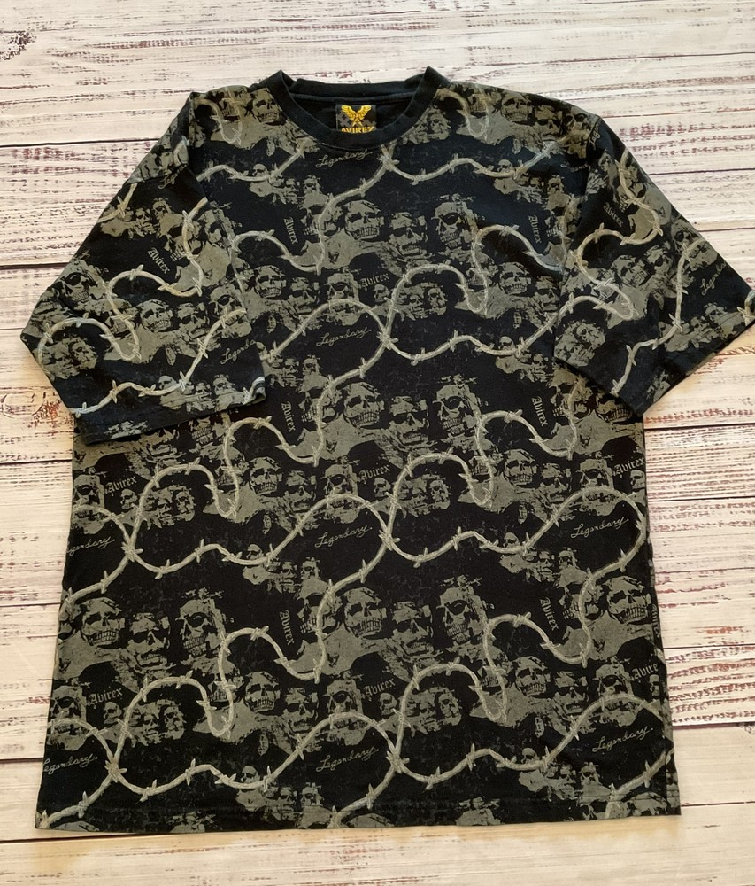 Vintage Avirex T-Shirt Size XL Barbed Wire Mount Rushmore All Over Print Y2k