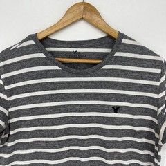 American Eagle Mens Striped T-Shirt Grey White Eagle Logo Short Sleeve Size M