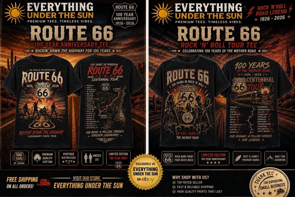 OFFICIAL Route 66 Centennial Tour Graphic T-Shirt Black L Unisex