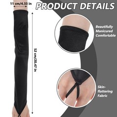 oruola Long Fingerless Gloves,Black Satin Gloves for Bridal Wedding Party Goth