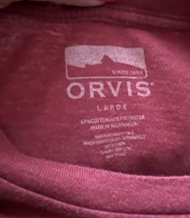 Orvis Graphic T-Shirt Sz L Fly Fishing Red Maroon Short Sleeve Mountains Men’s
