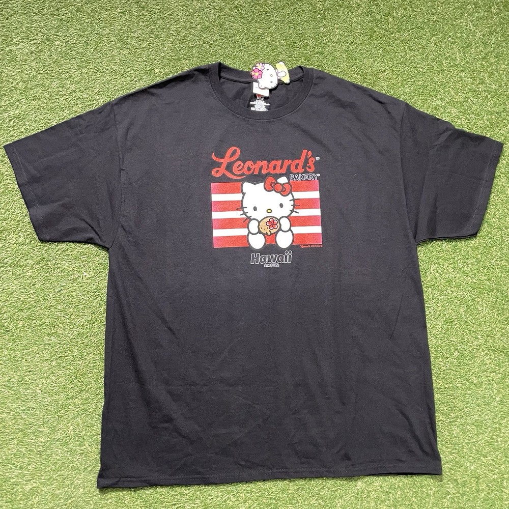 Sanrio Hello Kitty Hawaii Leonards Bakery Black T-Shirt Adult Size XL Tee NWT