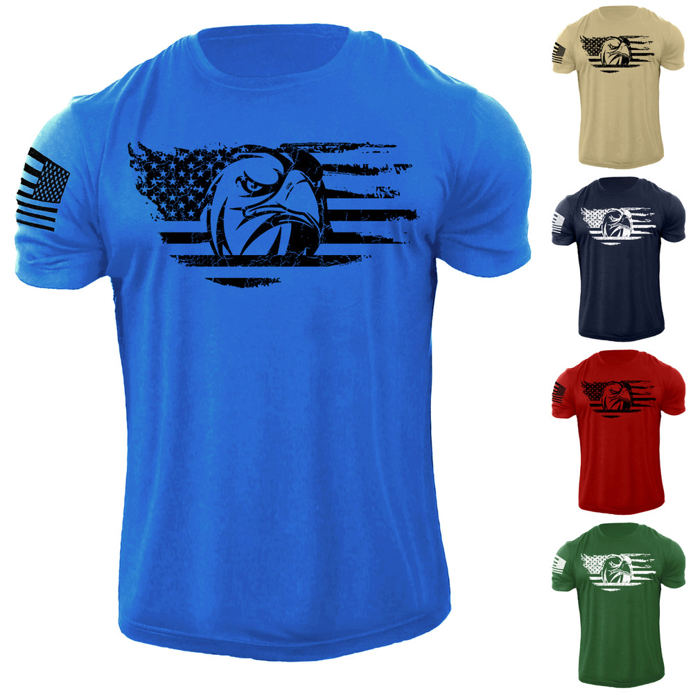 New Men’s USA Eagle Flag T Shirt American Stars Patriotic 100% Cotton