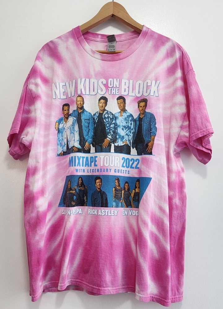 New Kids On The Block Mixtape Tour 2022 Men T-Shirt XL Tie Dye Pink Double Sided