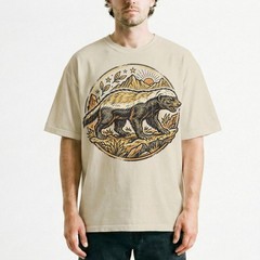 Honey Badger Fearless Wild Animal Mountain Vintage Badge t-shirt Nature Tee