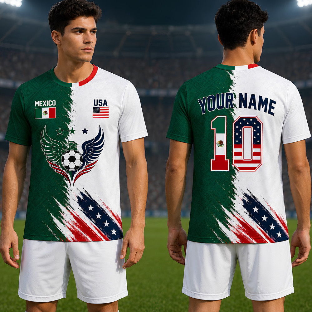 Mexico USA Soccer Jersey Mens Custom Name Number Aztec Mexican American (S-5XL)