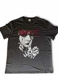 Black Graphic Print Men’s T-Shirt L, Polyester Elastane, ‘LUCKY’ Design