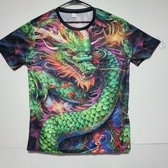 Menacing Dragon Multi-Colored T-Shirt Size XXL 2-Sided 100% Polyester.