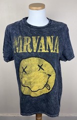 VTG Nirvana Smiley Face Acid Wash T-Shirt Size Medium 90’s Grunge Band Yellow