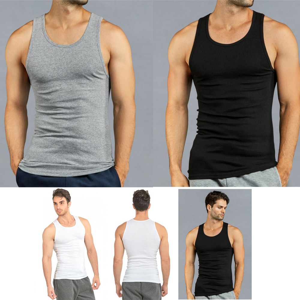 6 Packs Mens 100% Cotton Tank Top Wife A-Shirt Beater Undershirt Ribbed Muscle