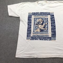 Vintage Cherub Angel Shirt Mens XL White Graphic Baroque Print Renaissance