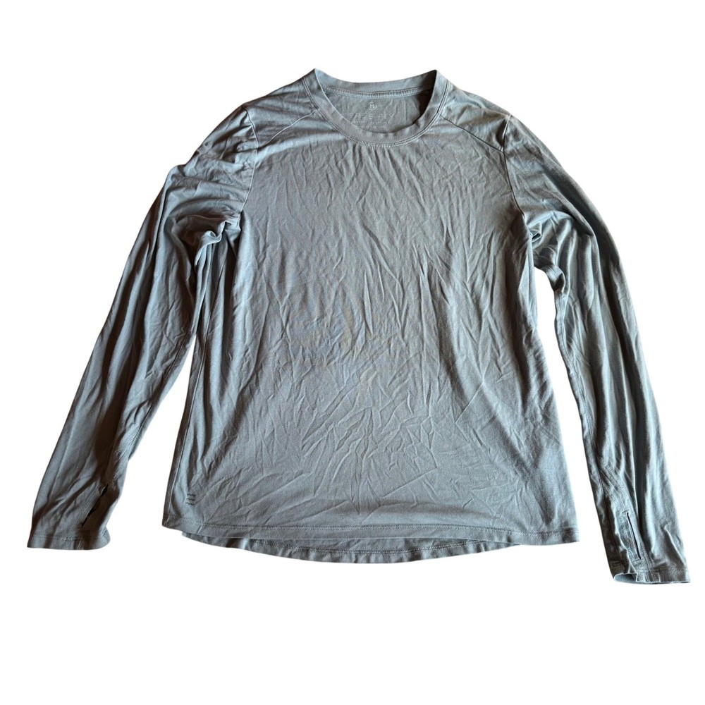 Free Fly Mens Bamboo Long Sleeve Shirt Blue Gray Thumbholes Size Medium