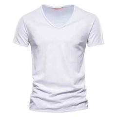 100% Cotton V-Neck Design Slim Fit Soild Color Short Sleeve T Shirt for Men